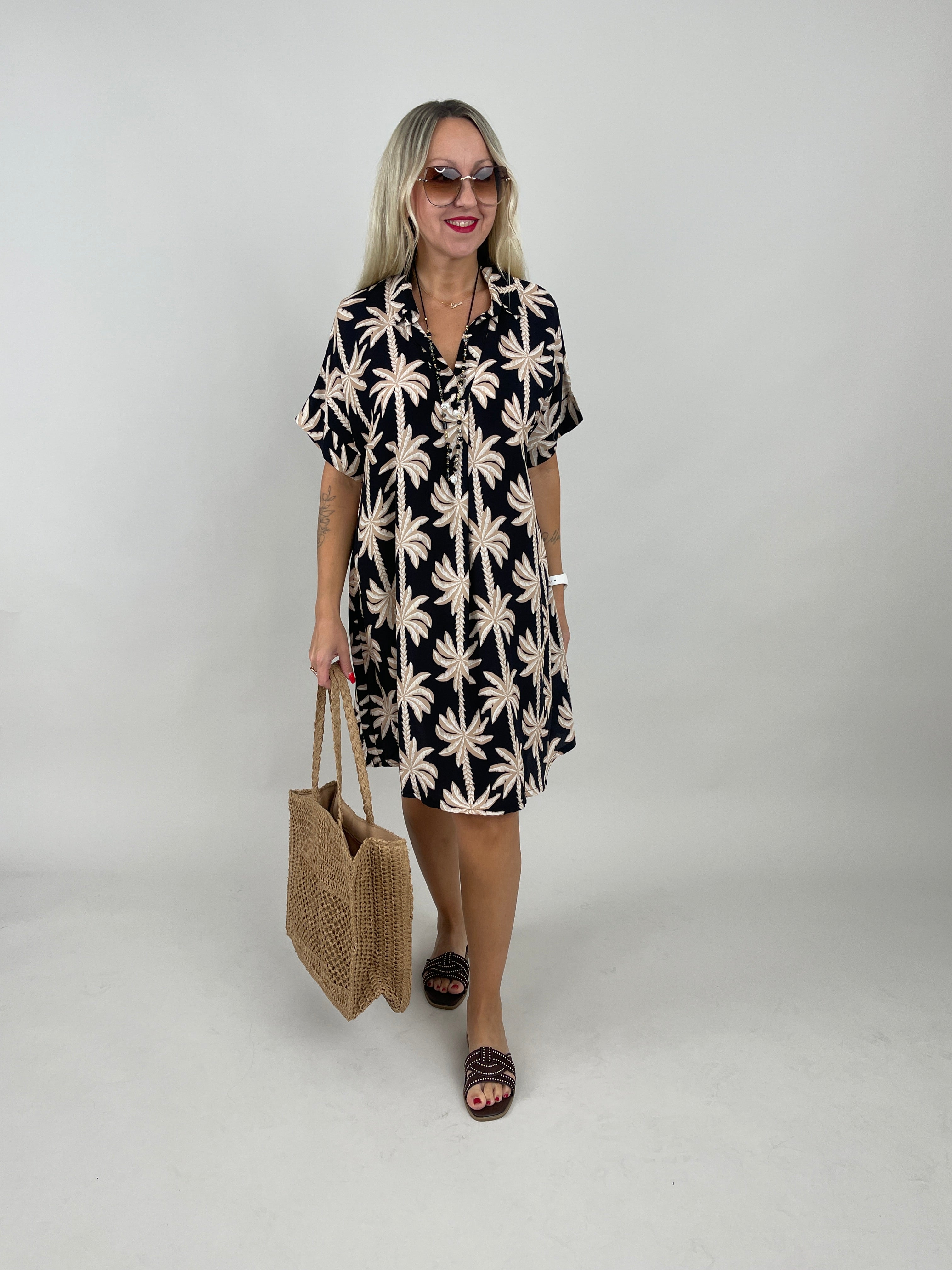 Kleid Palm Beach in Schwarz/Beige