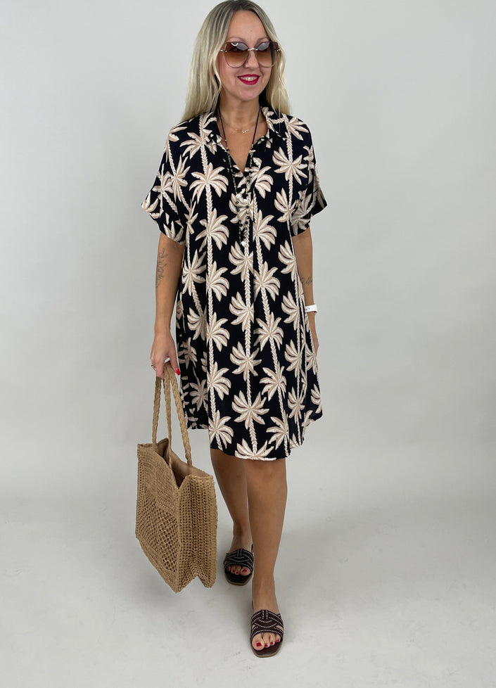 Kleid Palm Beach in Schwarz/Beige