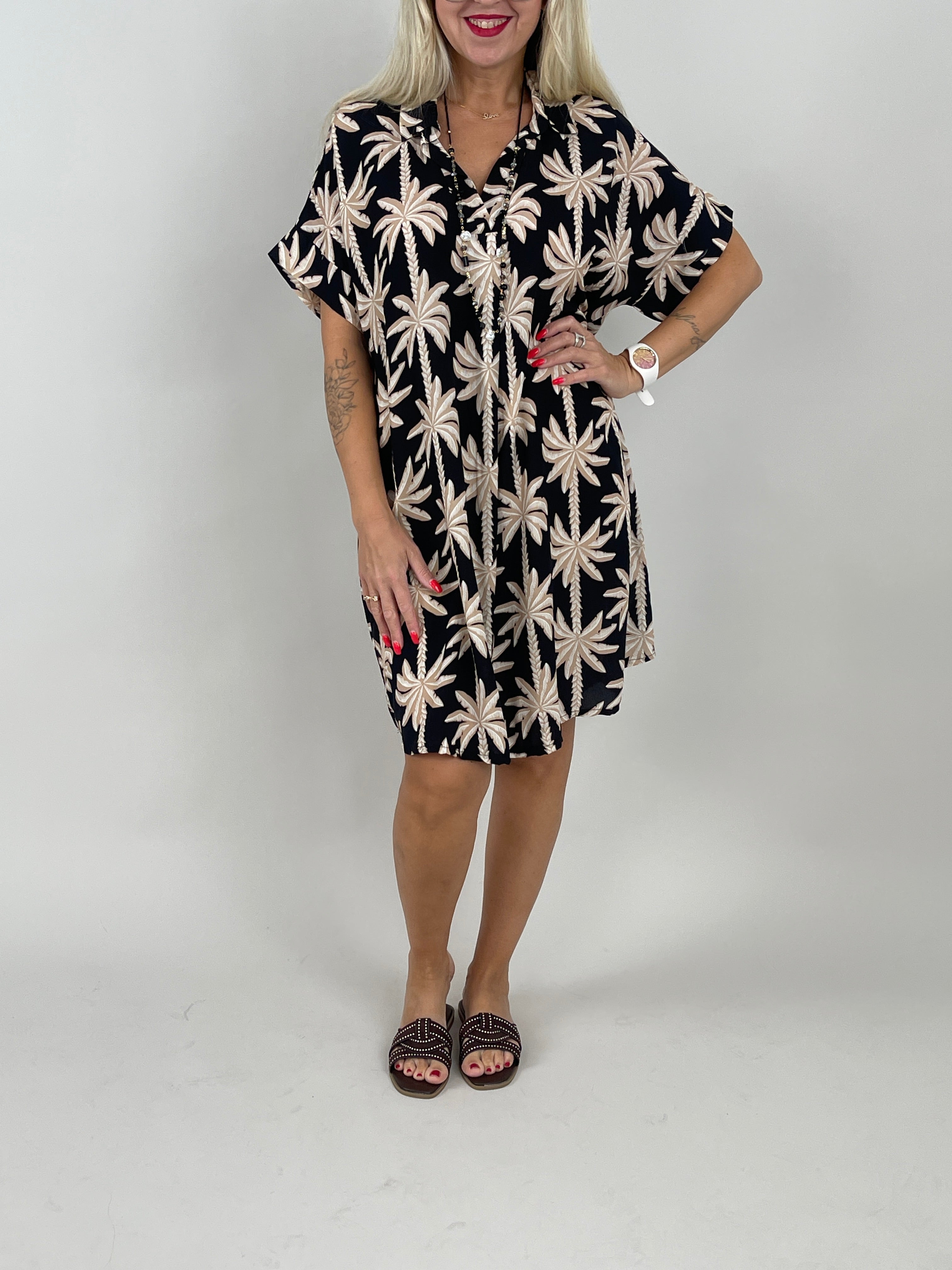 Kleid Palm Beach in Schwarz/Beige