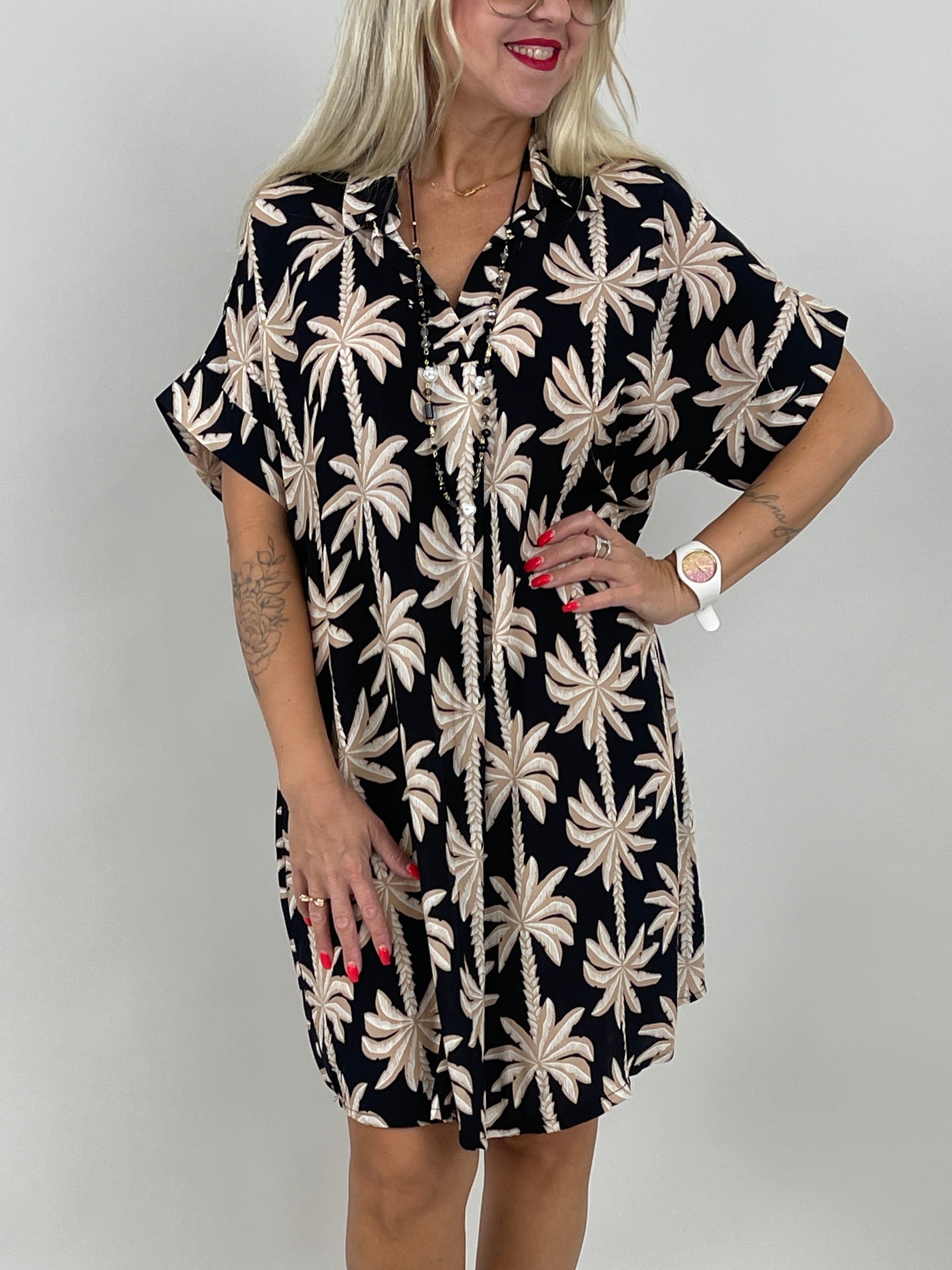 Kleid Palm Beach in Schwarz/Beige