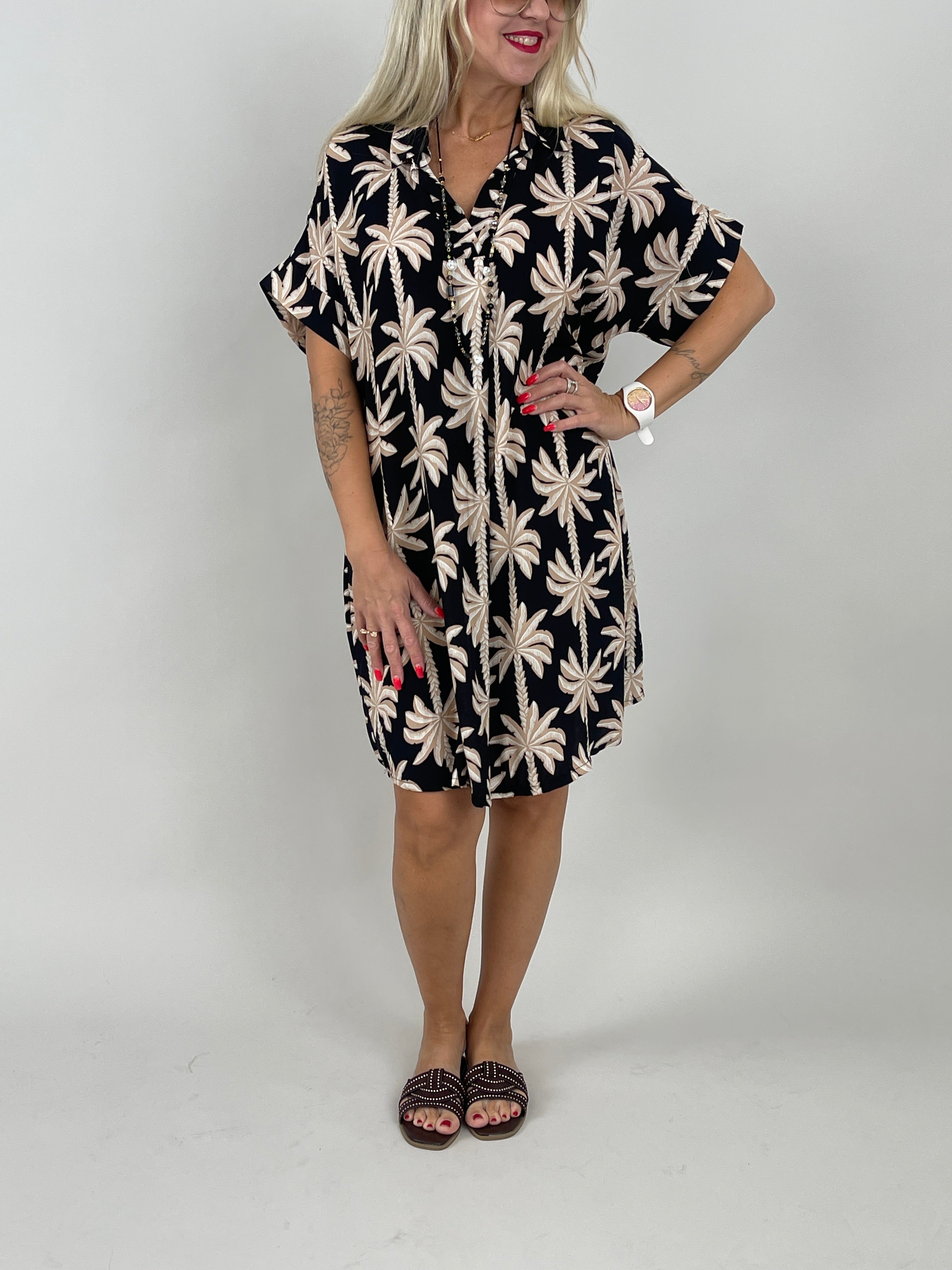 Kleid Palm Beach in Schwarz/Beige