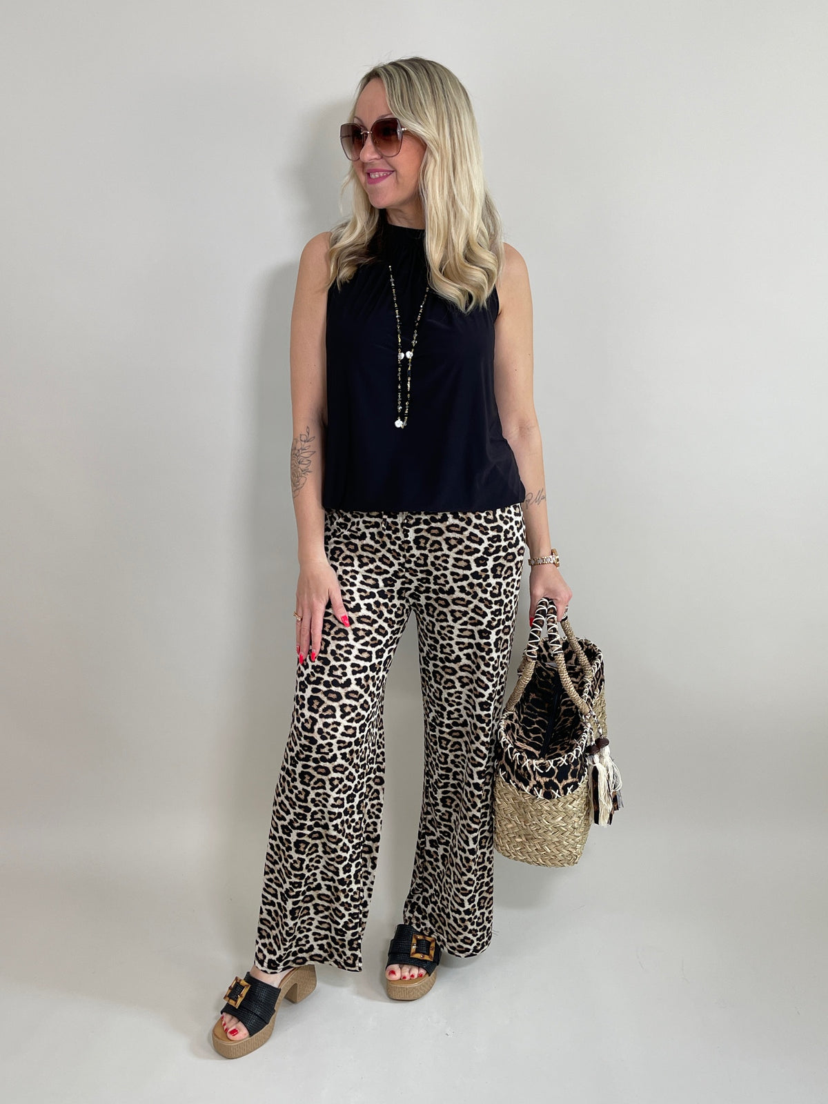 Marlene Hose Kofferstoff Leo in Beige/Schwarz