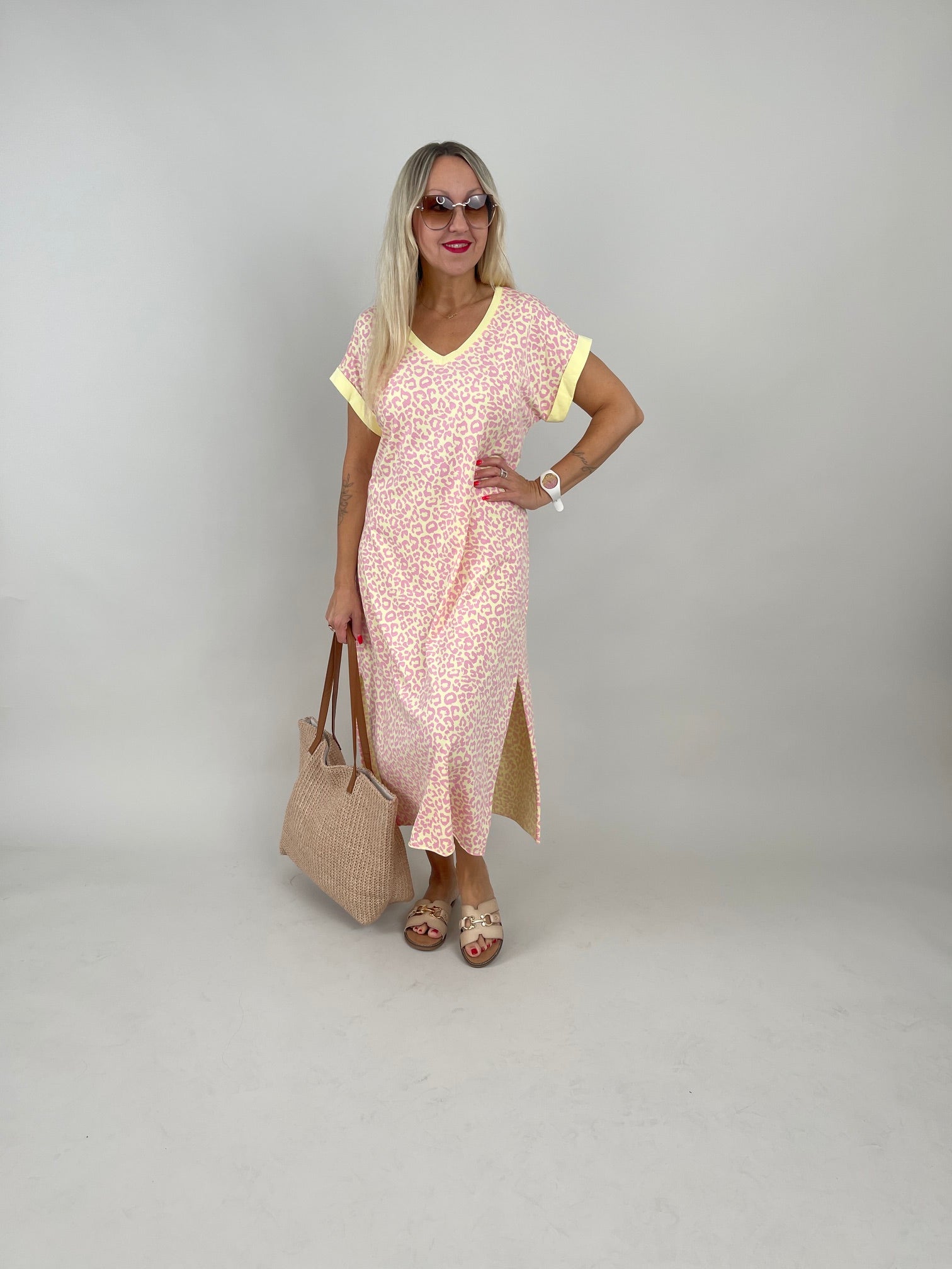 Shirtkleid Leo in Gelb/Rosa