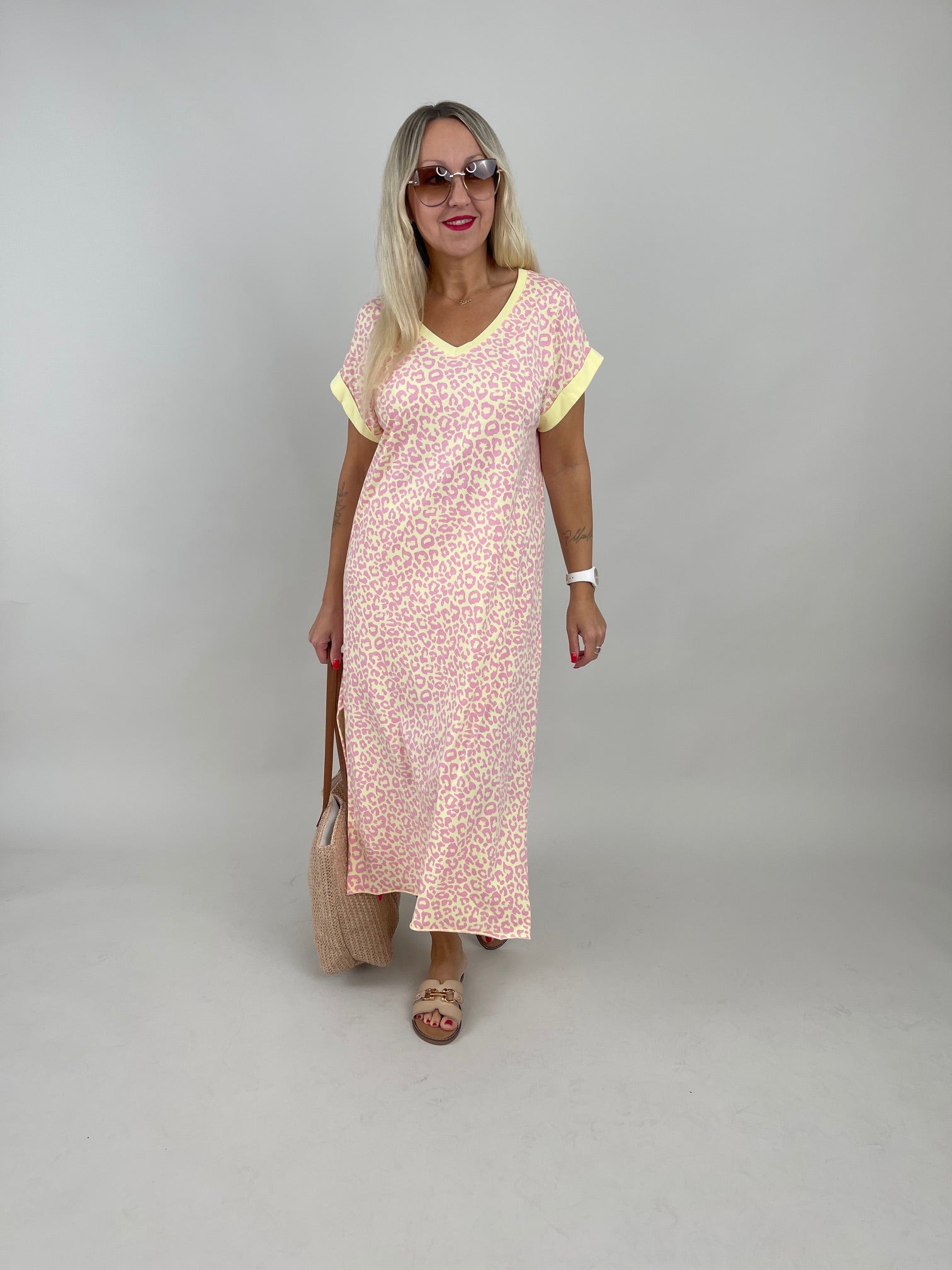 Shirtkleid Leo in Gelb/Rosa