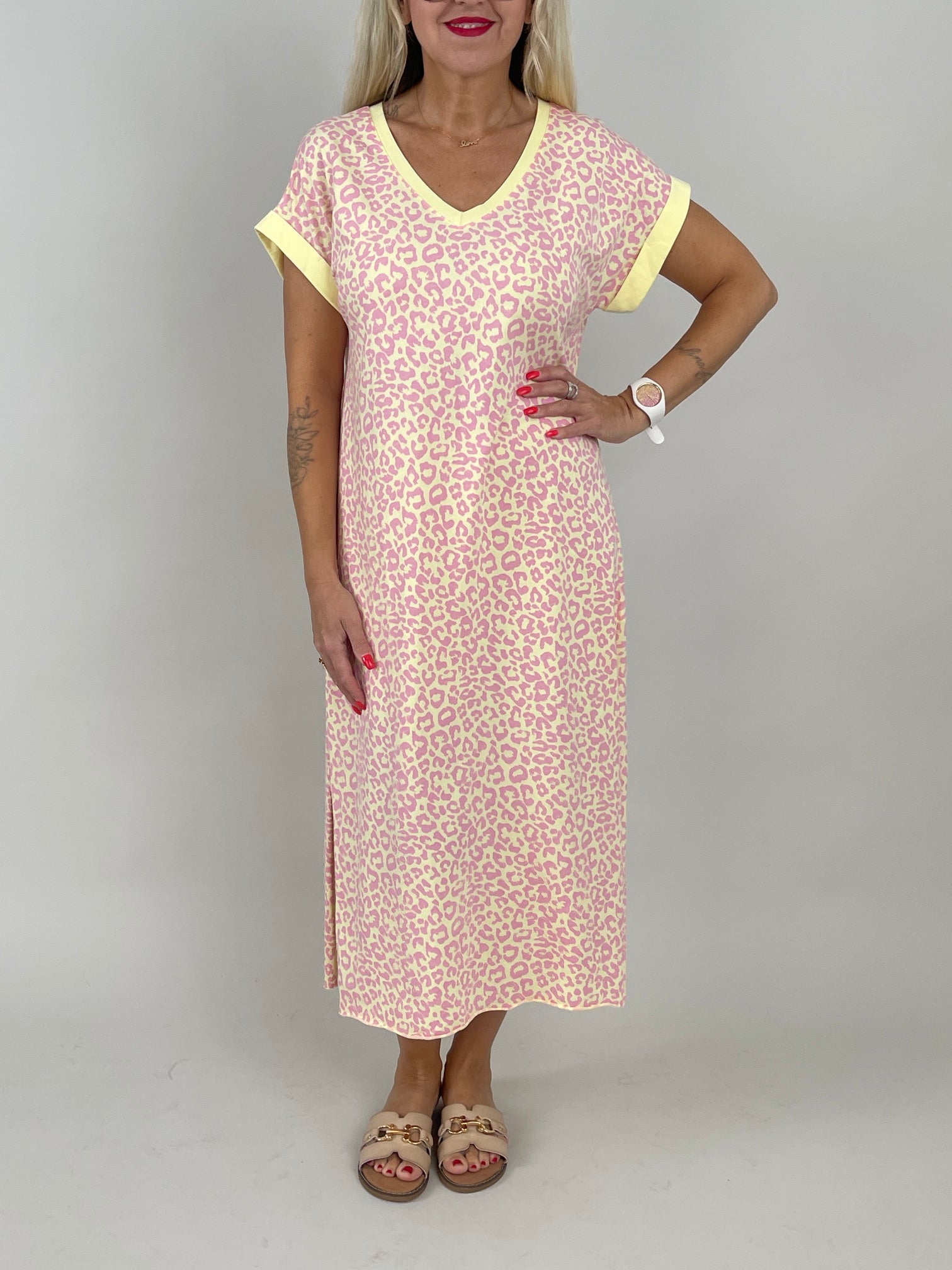 Shirtkleid Leo in Gelb/Rosa