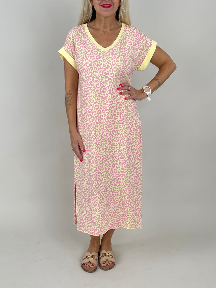Shirtkleid Leo in Gelb/Rosa
