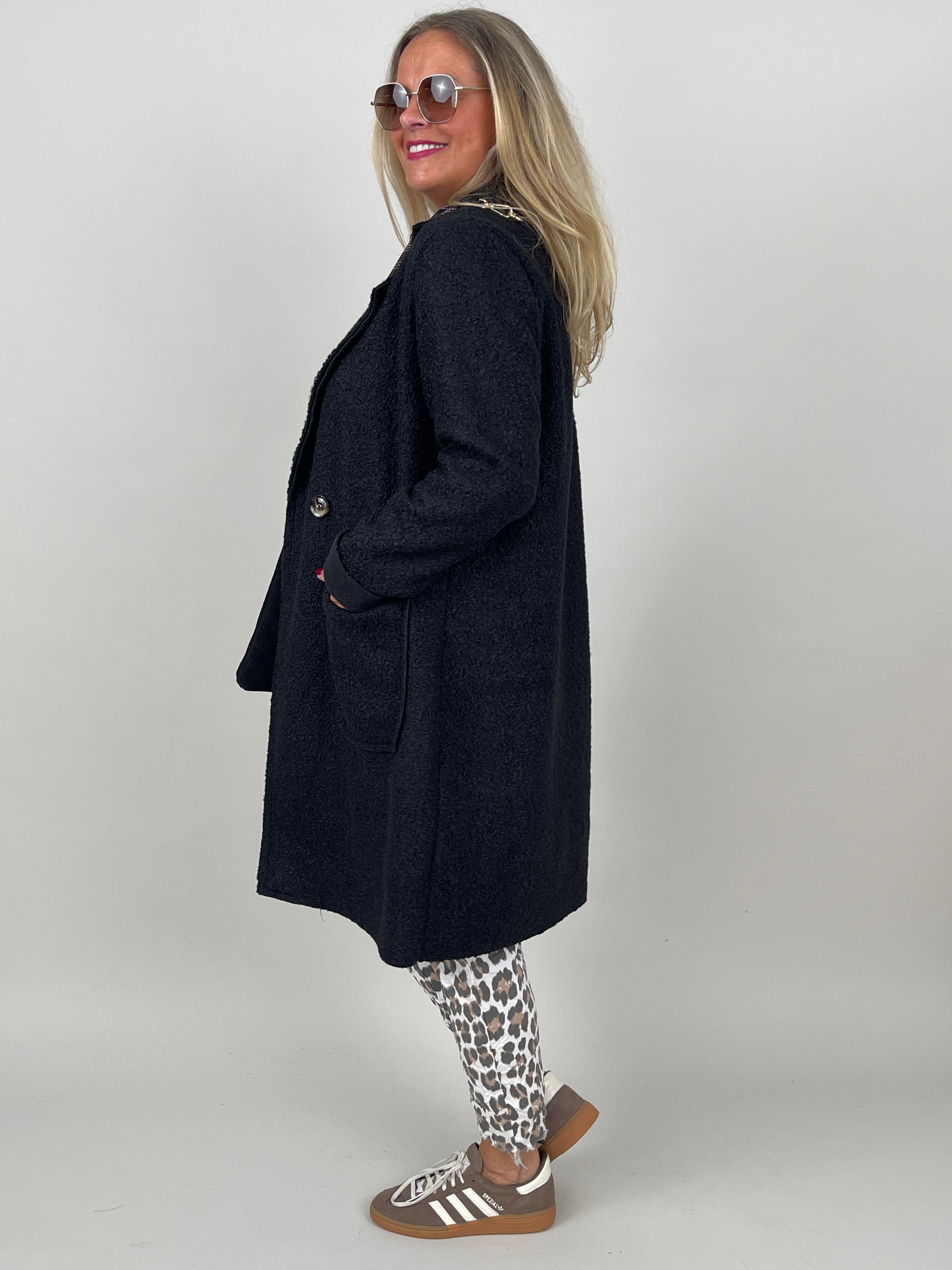 Trenchcoat Bouclé in Schwarz
