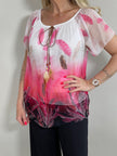 Bluse Chiffon mit Federn in Pink Artikel 5927