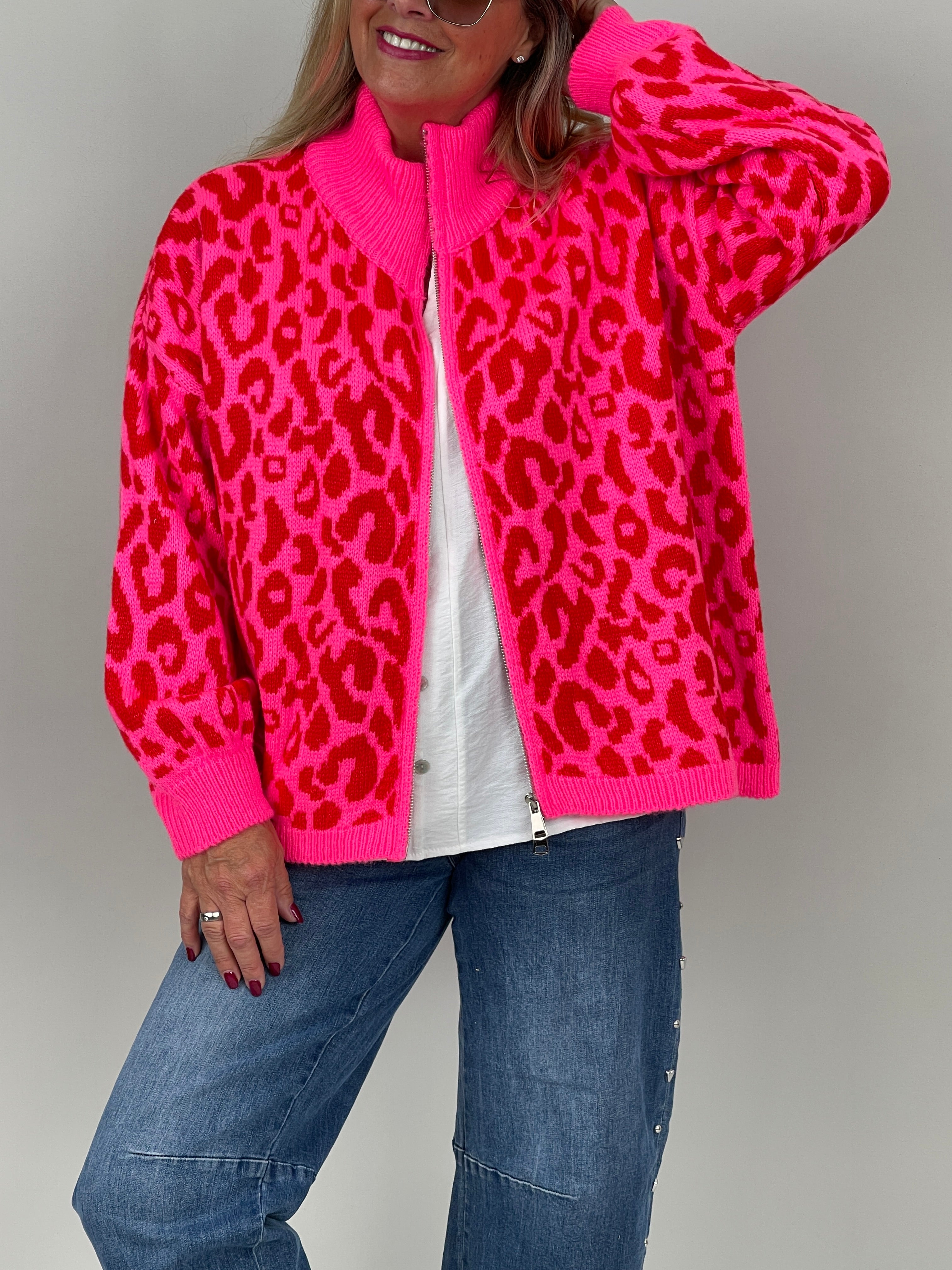 Cardigan mit Reißverschluss Leo in Pink/Rot