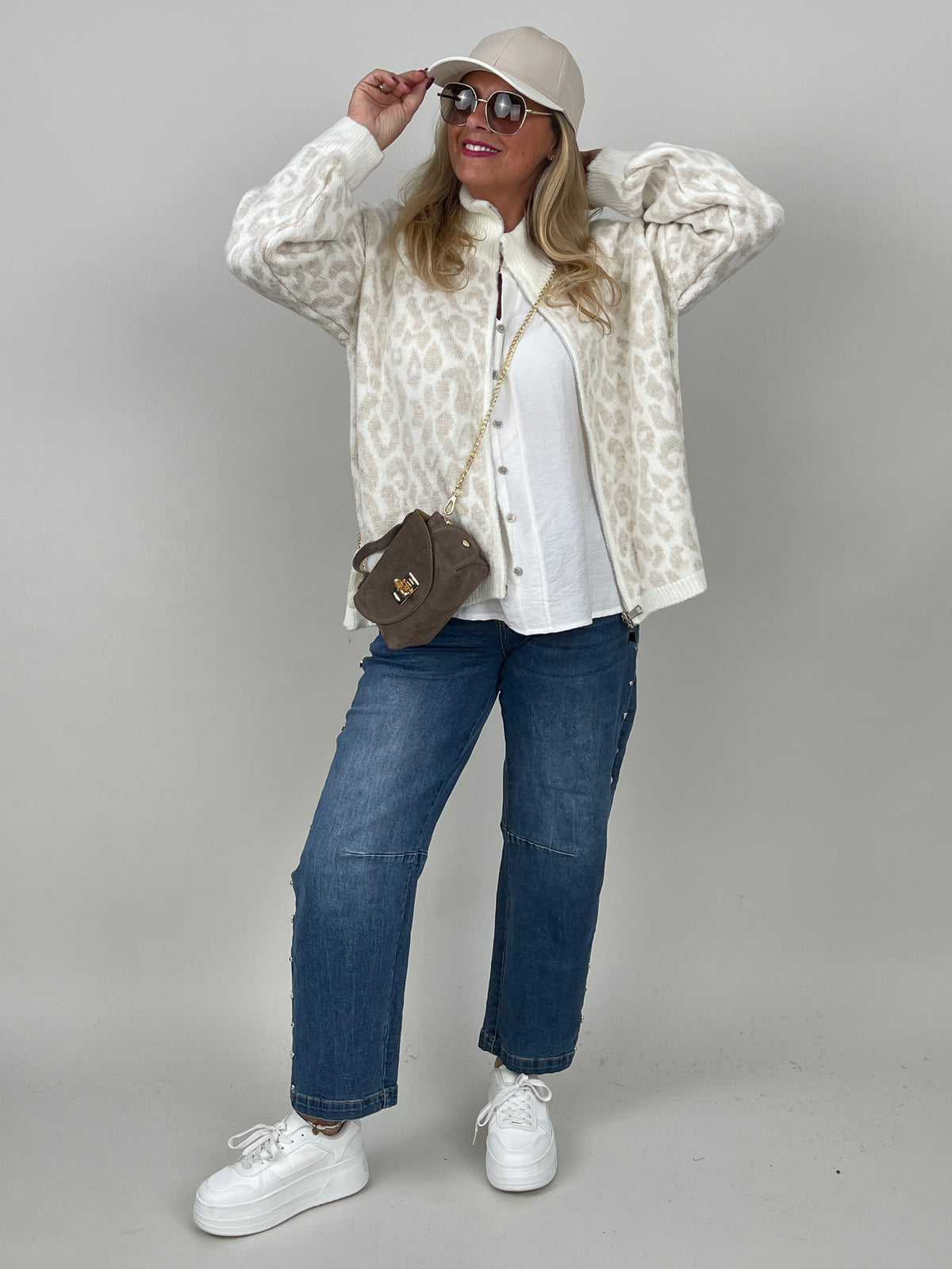 Cardigan mit Reißverschluss Leo in Creme/Beige