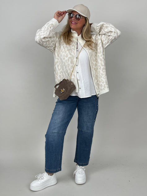Cardigan mit Reißverschluss Leo in Creme/Beige