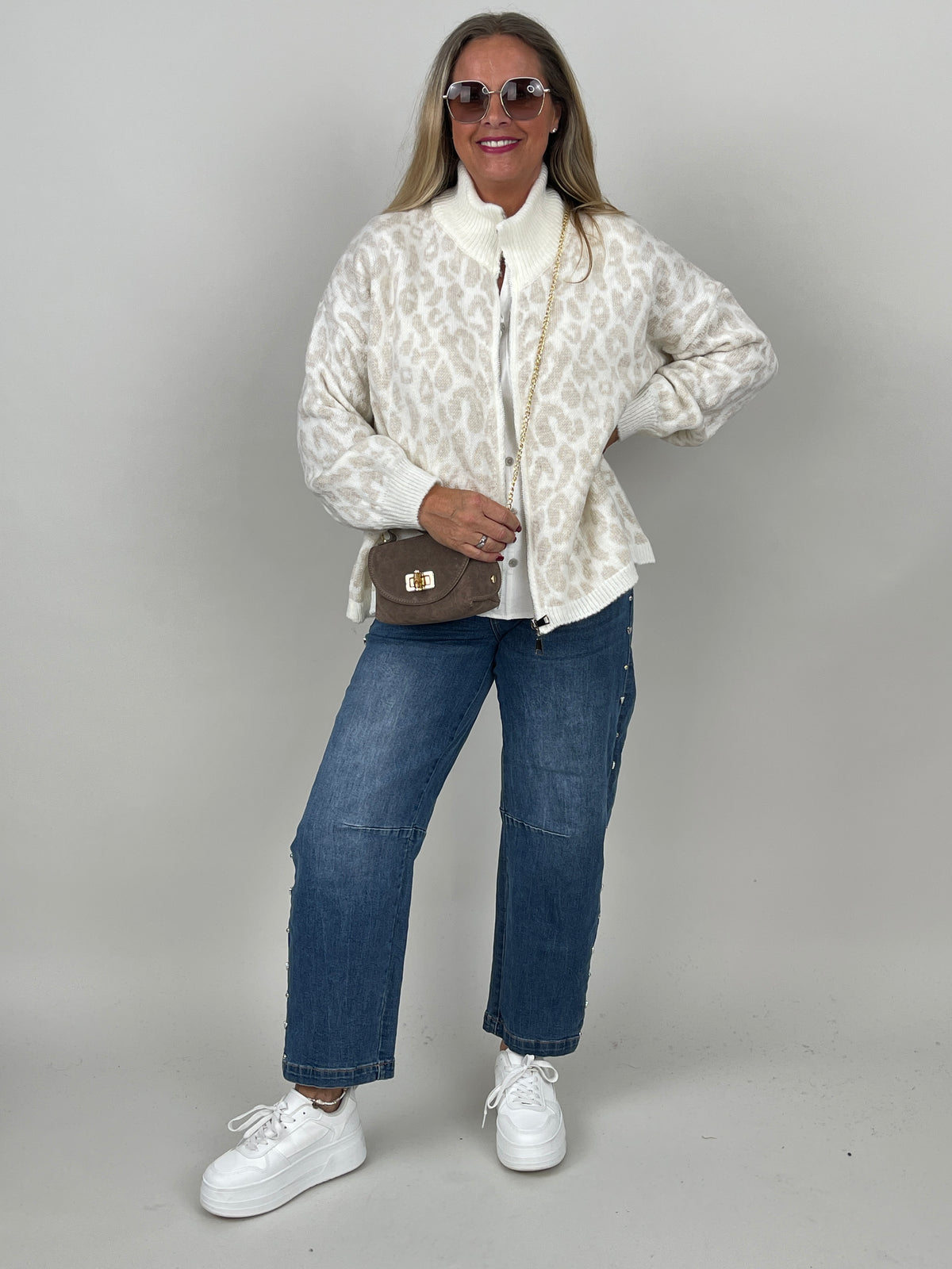 Cardigan mit Reißverschluss Leo in Creme/Beige
