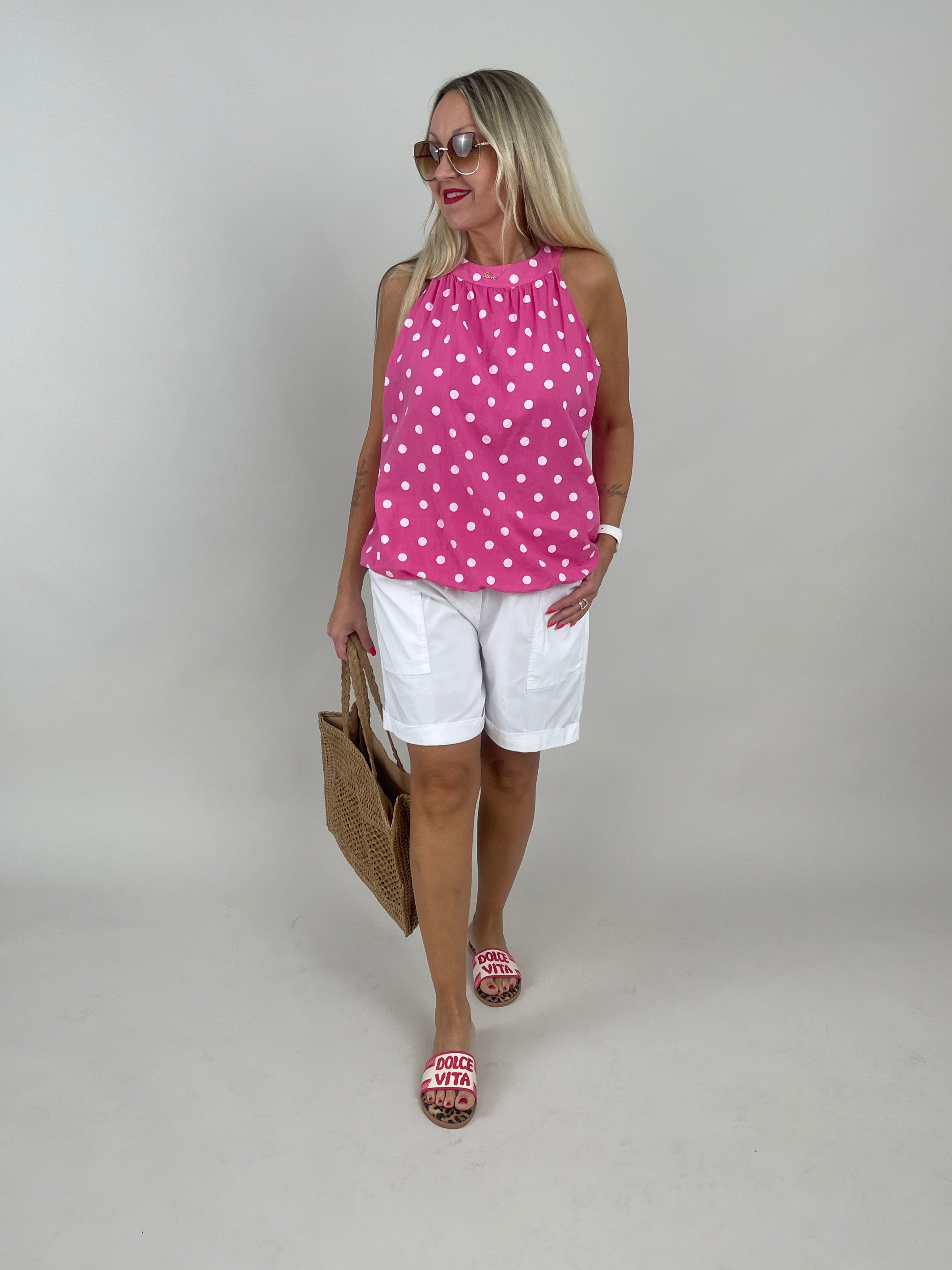 Top Punkte in Pink/Weiß