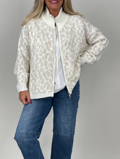 Cardigan mit Reißverschluss Leo in Creme/Beige