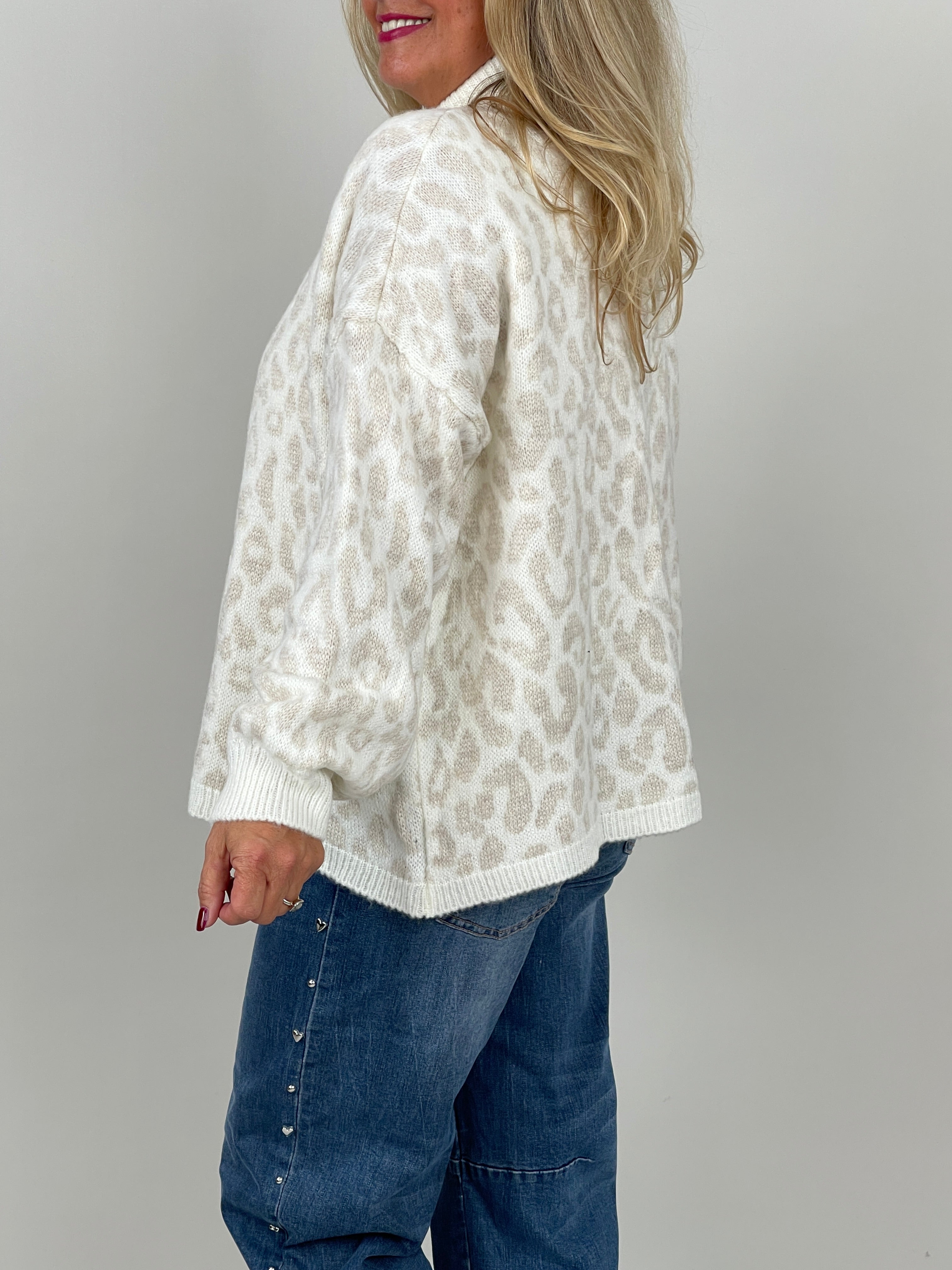Cardigan mit Reißverschluss Leo in Creme/Beige