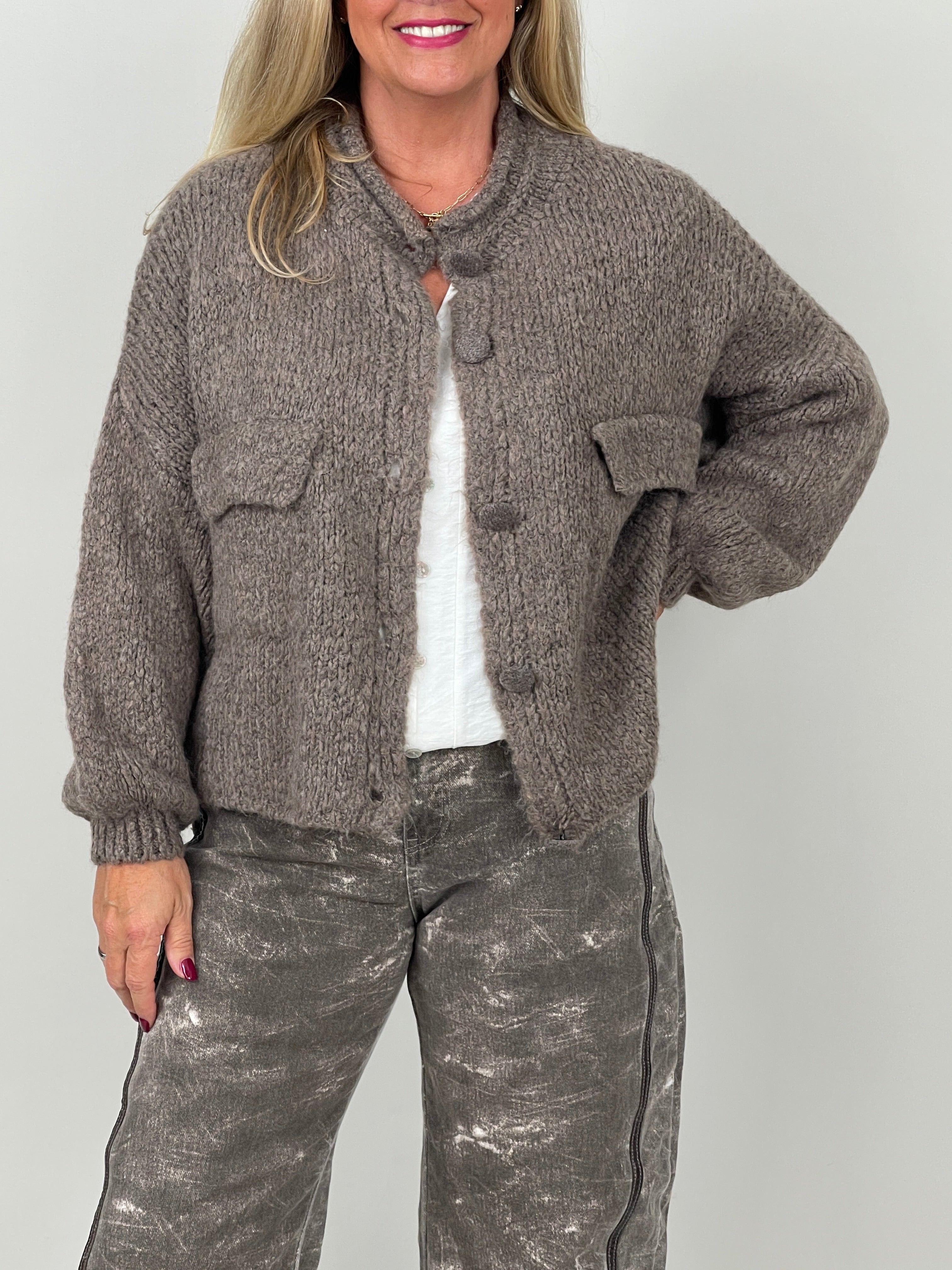 Cardigan mit Taschen in Taupe
