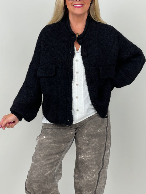 Cardigan mit Taschen in Schwarz
