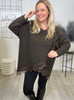 Strickpullover mit Details aus Spitze in Mokka