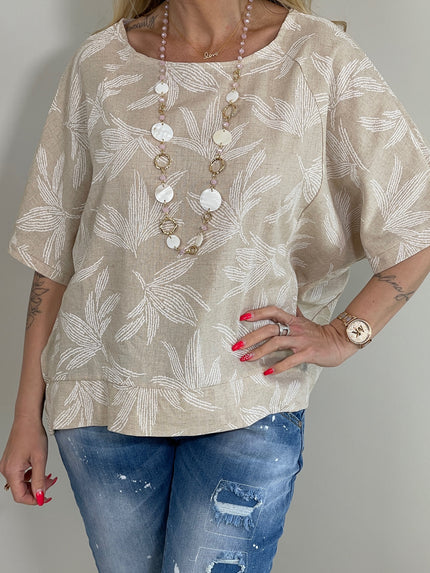 Bluse Palmen in Taupe/Offwhite Artikel 5944