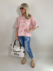 Bluse Palmen in Taupe/Pink Artikel 5945