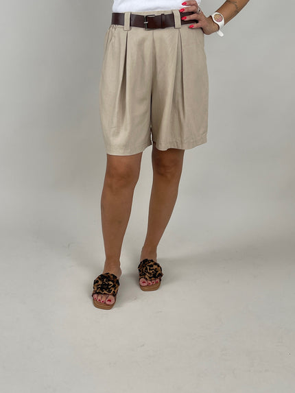 Shorts mit Gürtel Leinen in Beige