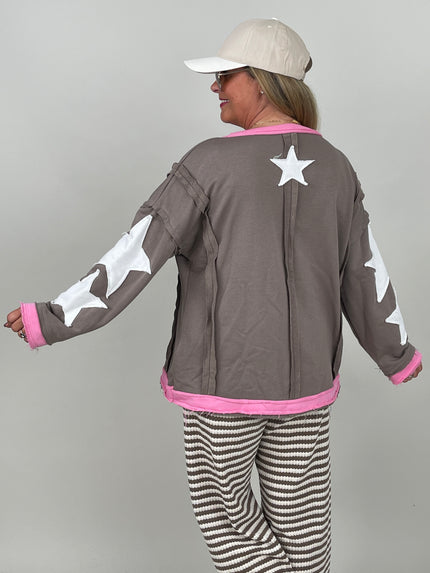 Sweatshirt Sterne-Details in Taupe