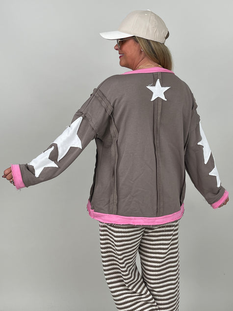 Sweatshirt Sterne-Details in Taupe