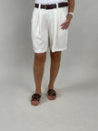 Shorts mit Gürtel Leinen in Offwhite