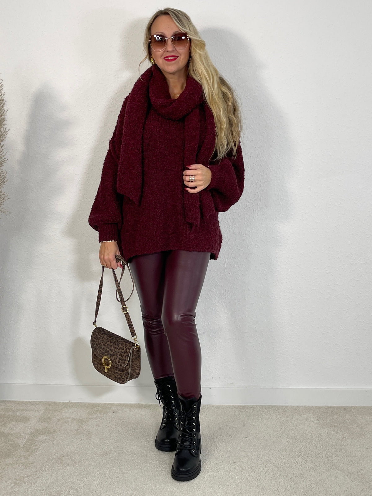 B-WARE Kunstleder Leggings in Bordeaux
