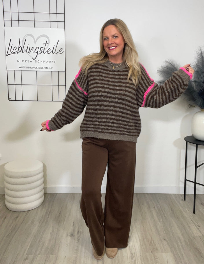 Pullover Streifen in Mokka/Taupe Art. 6673