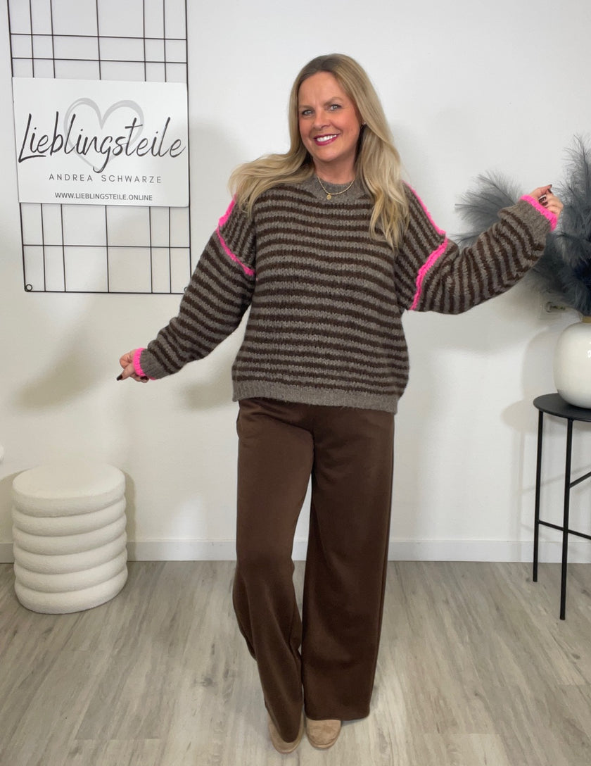 Pullover Streifen in Mokka/Taupe Art. 6673