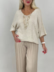Leichter Strickpullover Streifen in Creme/Beige