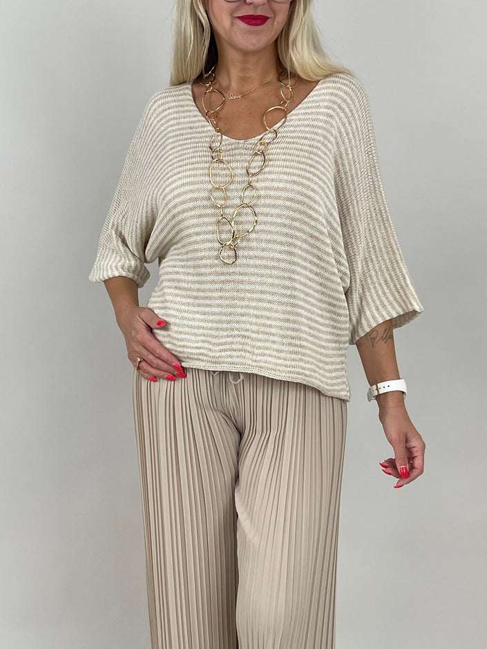 Leichter Strickpullover Streifen in Creme/Beige
