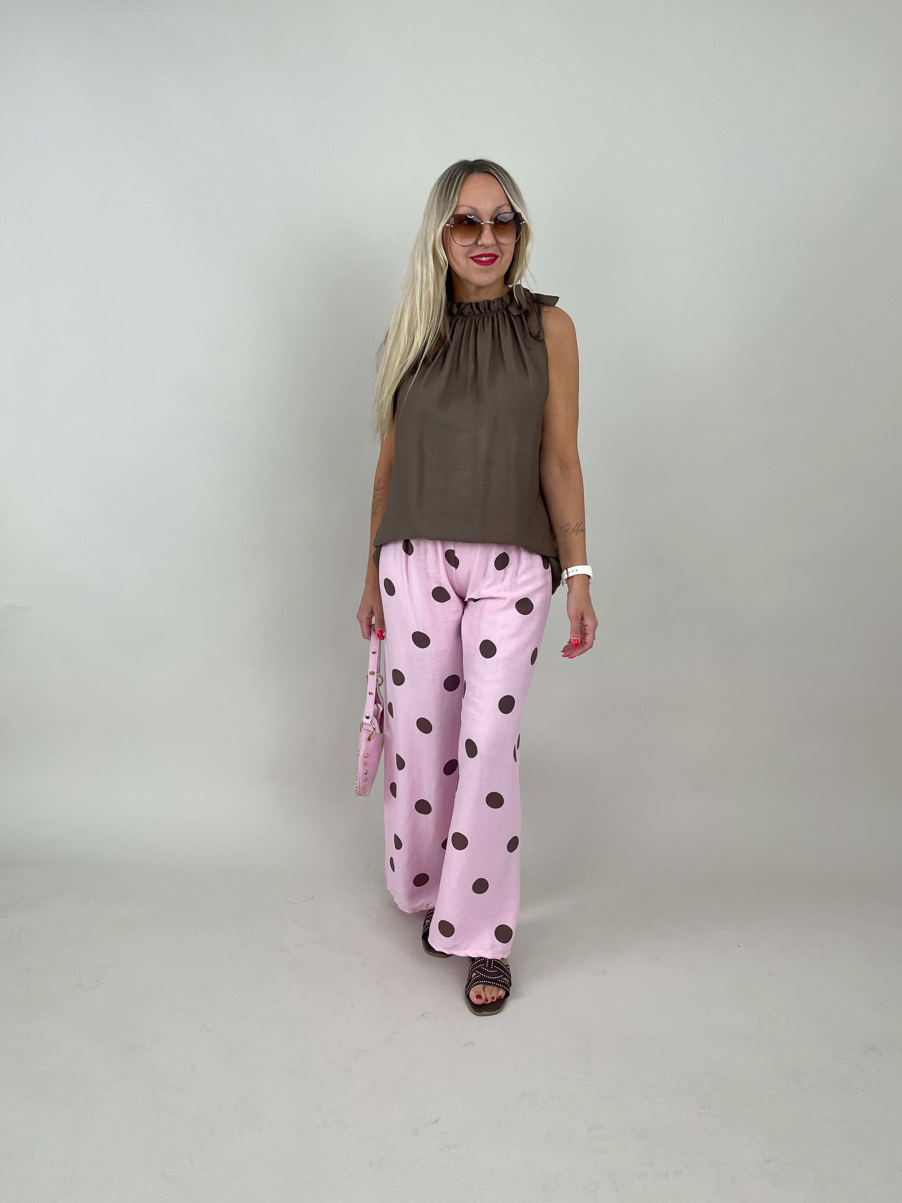 Marlene Hose Punkte in Rosa/Mokka