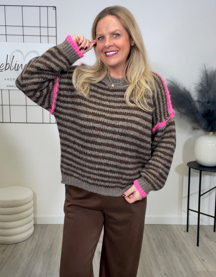 Pullover Streifen in Mokka/Taupe Art. 6673