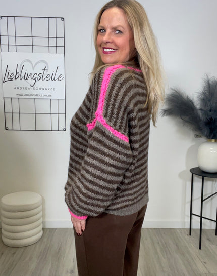 Pullover Streifen in Mokka/Taupe Art. 6673