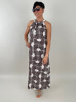 Neckholderkleid Maxi Kofferstoff Muster Mokka/Offwhite Artikel 5922