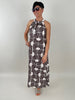 Neckholderkleid Maxi Kofferstoff Muster Mokka/Offwhite Artikel 5922