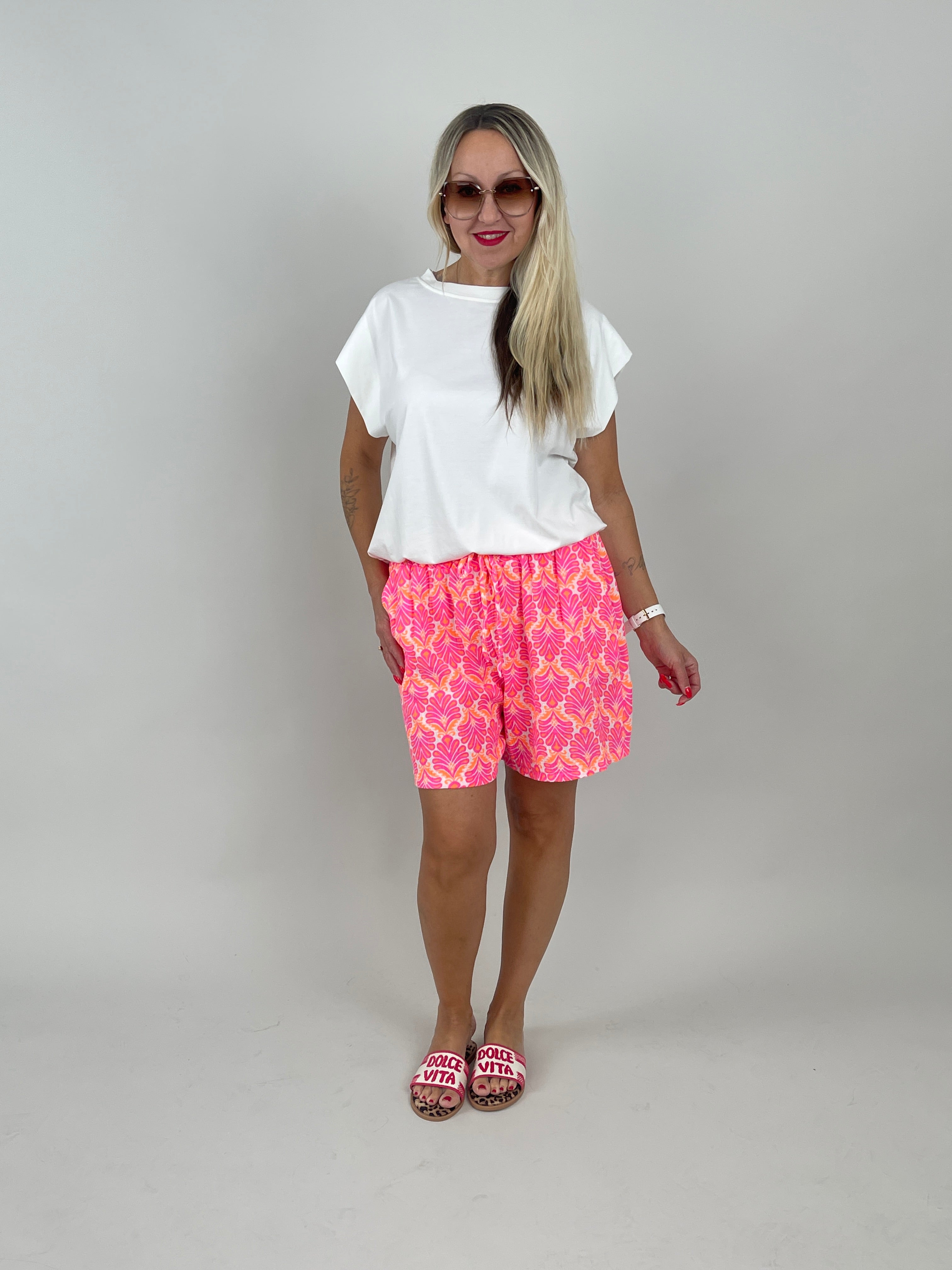 Musselin Shorts Muster in Pink/Orange