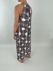 Neckholderkleid Maxi Kofferstoff Muster Mokka/Offwhite Artikel 5922