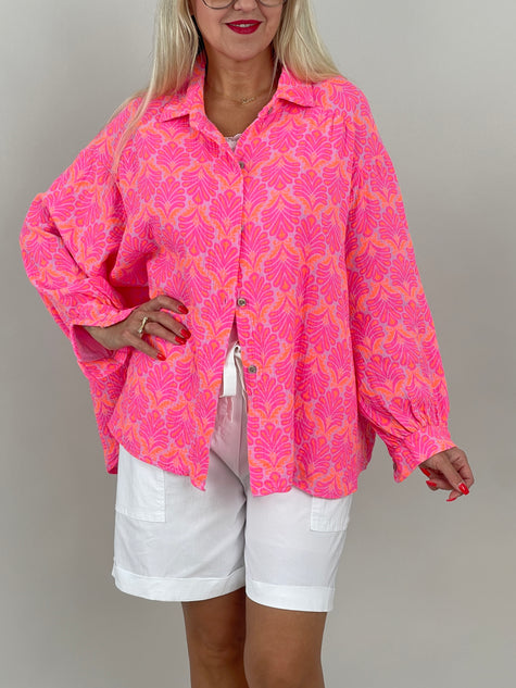 Musselin Bluse Muster in Pink/Orange