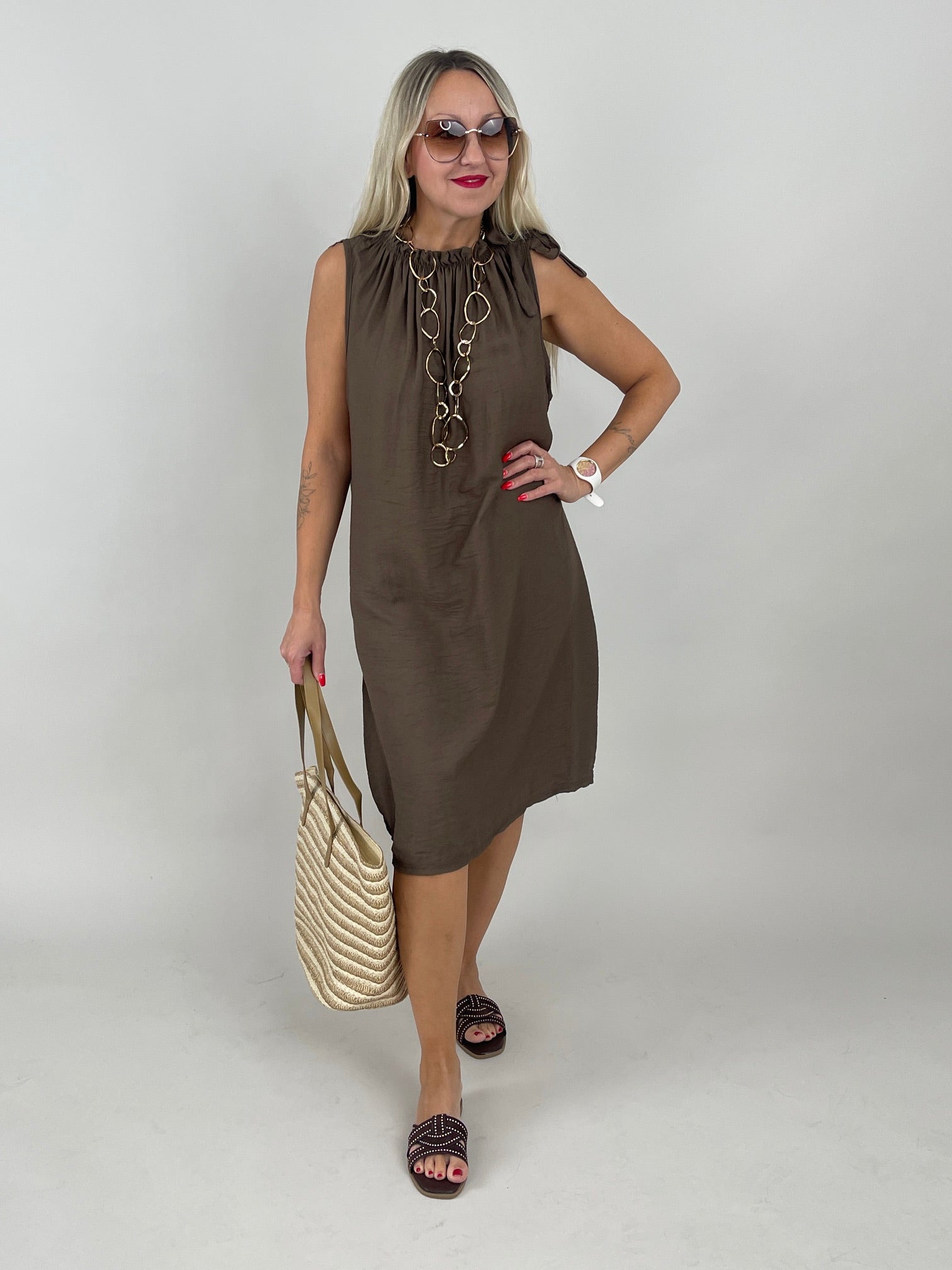 Kleid Midi Uni in Mokka