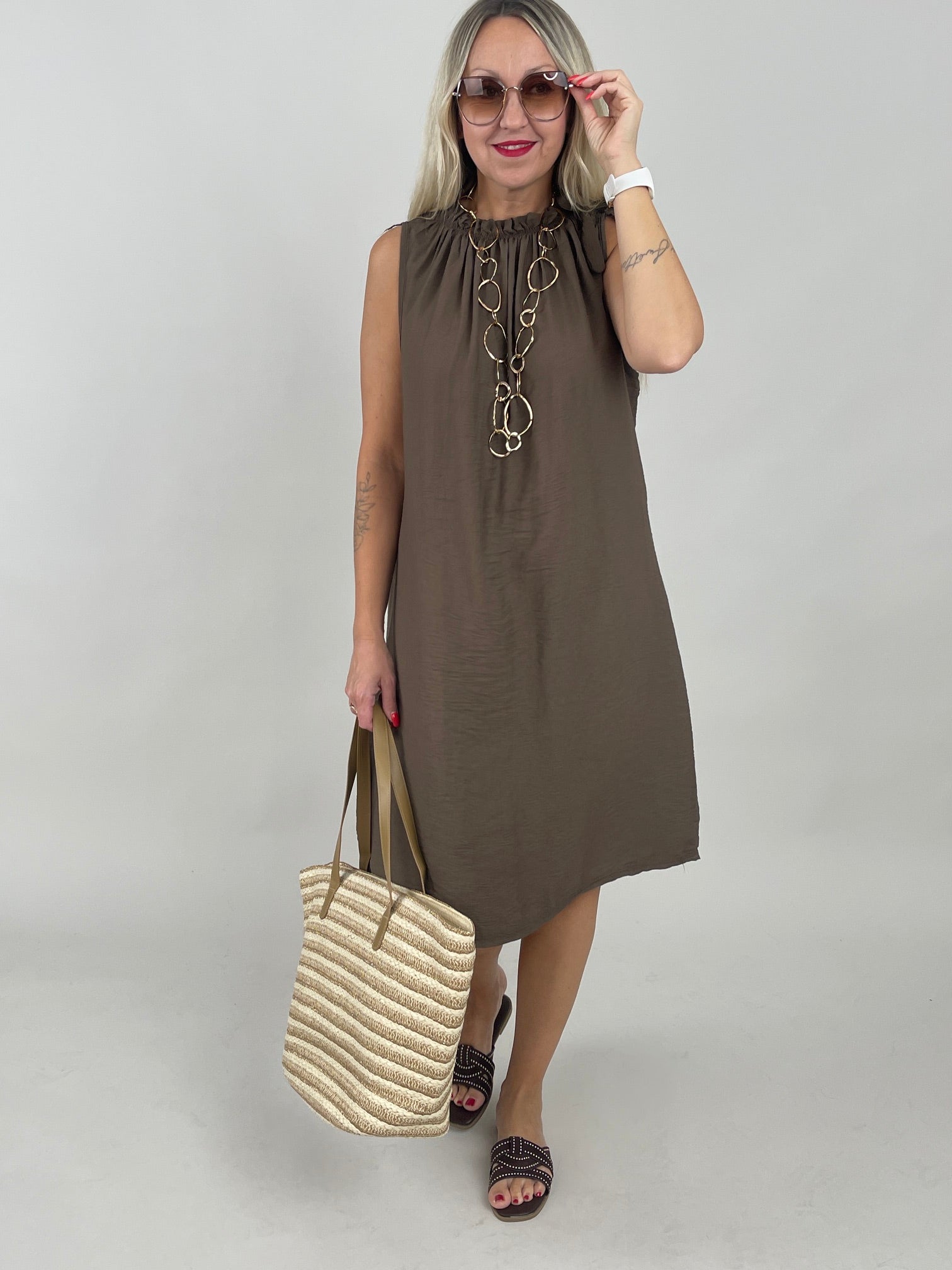 Kleid Midi Uni in Mokka