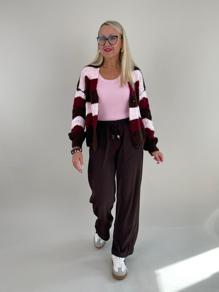 Cardigan mit Streifen in Mokka/Bordeaux Art. 6313