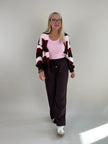 Cardigan mit Streifen in Mokka/Bordeaux Art. 6313