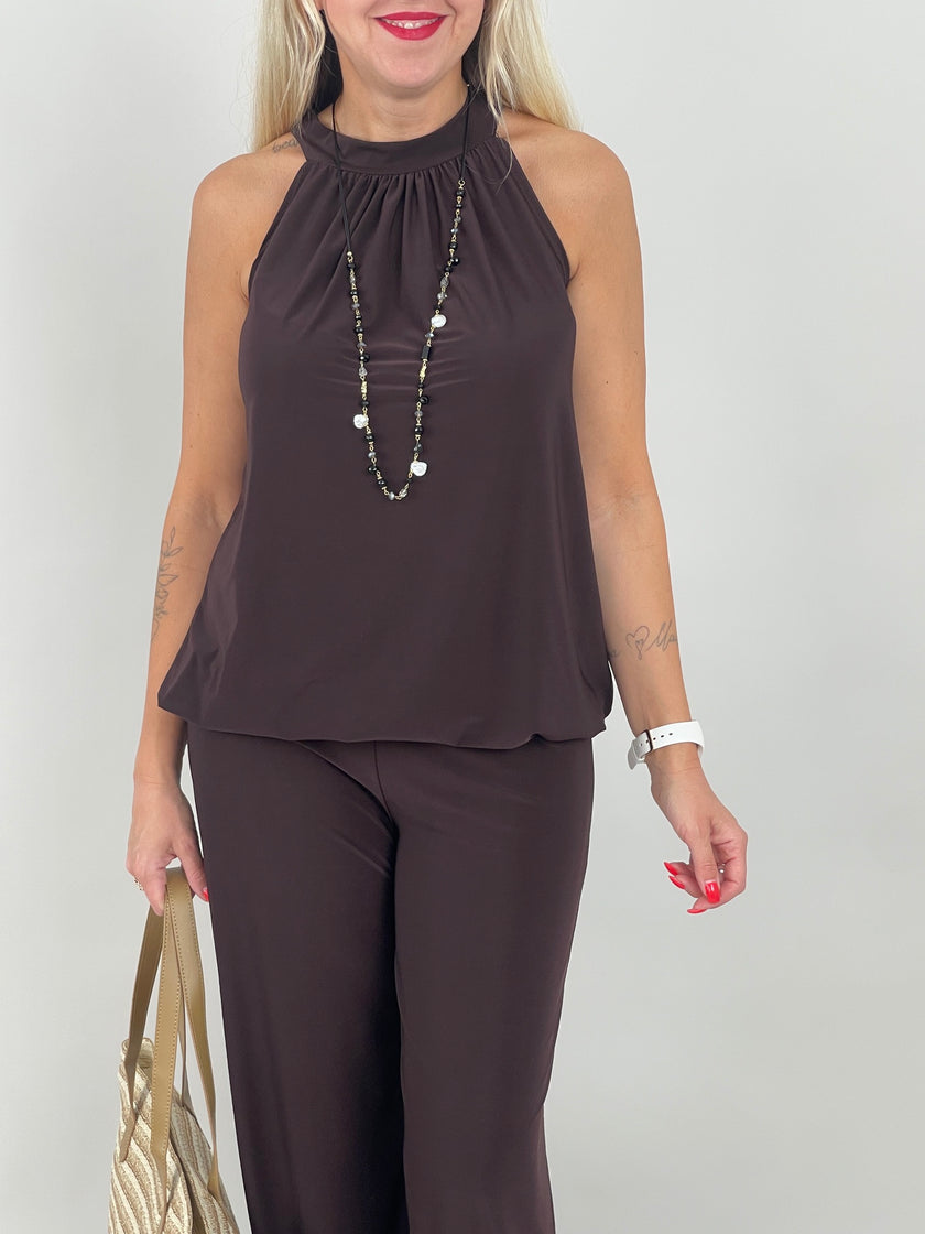 Neckholder Top Kofferstoff Uni in Mokka