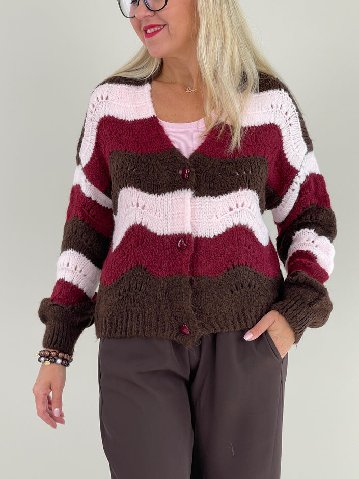 Cardigan mit Streifen in Mokka/Bordeaux Art. 6313