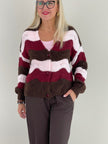 Cardigan mit Streifen in Mokka/Bordeaux Art. 6313