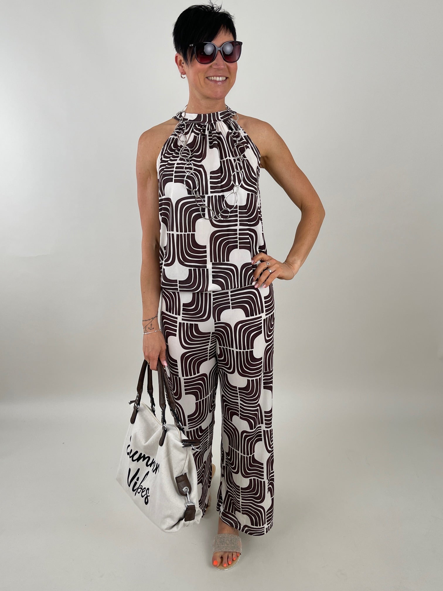 Neckholder Top Muster in Mokka/Offwhite Artikel 5919