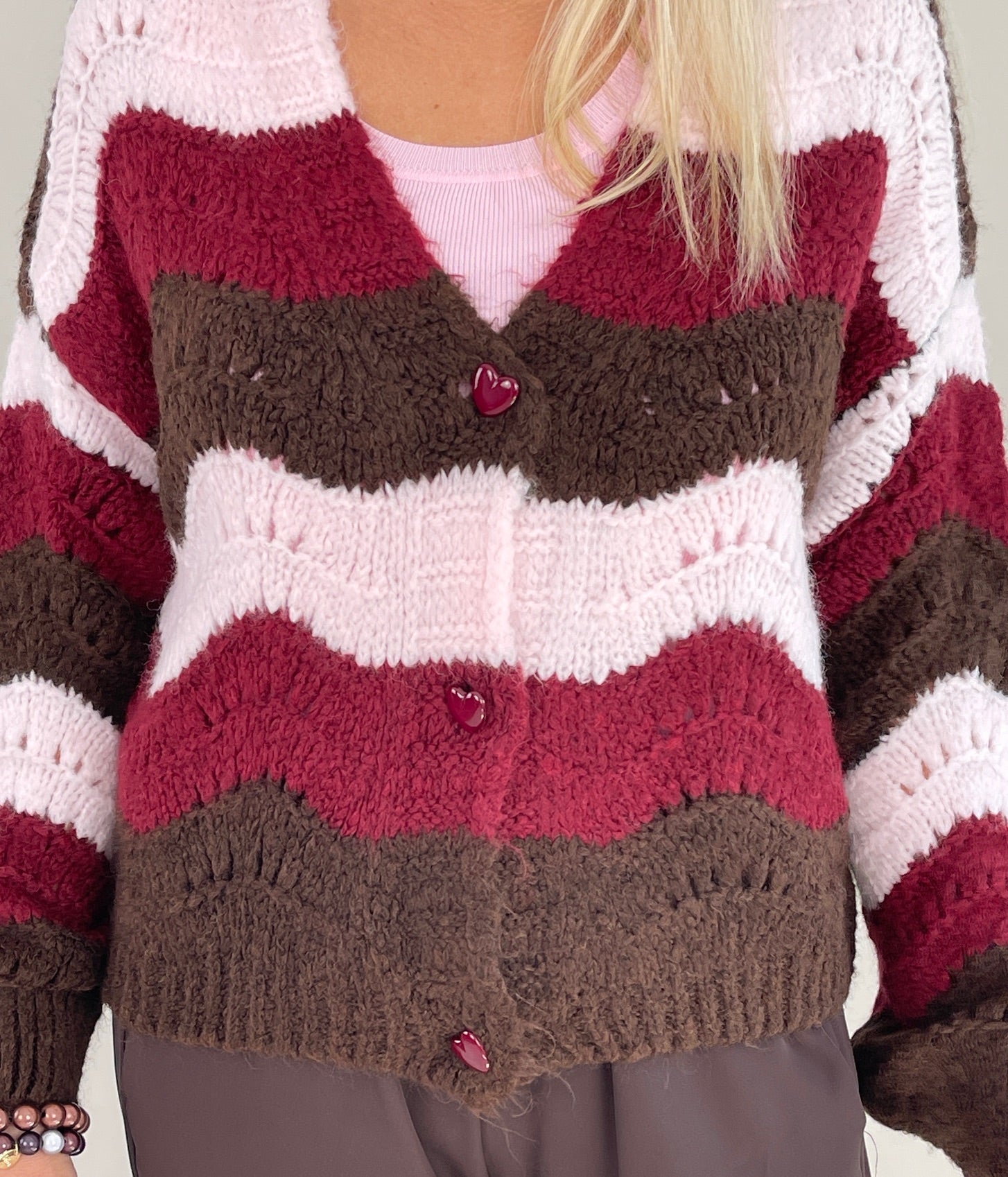 Cardigan mit Streifen in Mokka/Bordeaux Art. 6313